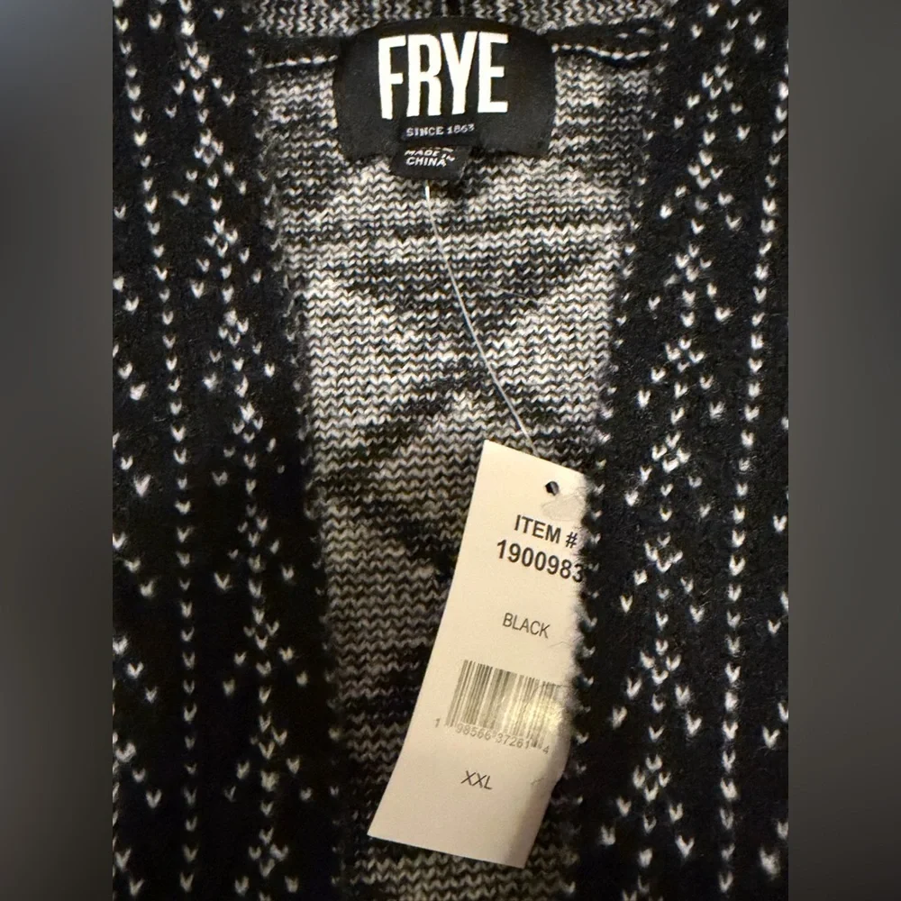 Frye Women's Patterned Cardigan BLACK WHITE Open Front Soft Cozy Pockets XXL 20